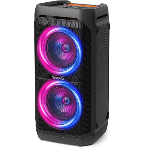 W-KING 220W Bluetooth Speakers Peak 100W RMS V5.3, IPX6 Waterproof Portable Party Loud Wireless Speaker Deep Bass/110dB Huge Sound/DSP, Karaoke Outdoor Boombox Lights/Mic & Guitar Port/Echo/USB/EQ