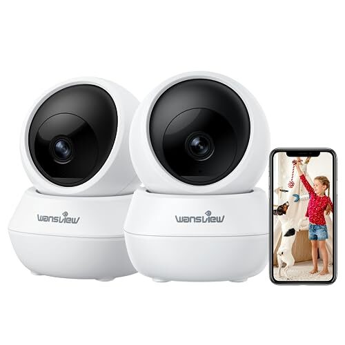 wansview 2K Home Security Cameras Indoor-2.4G WiFi Security Camera Indoor Wireless for Pets & Baby with Phone app, 2-Way Audio, PTZ, Motion Detection, SD Card/Cloud Storage, Works with Alexa, 2 Pack