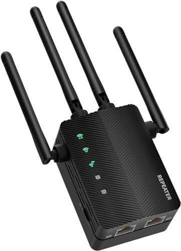 Newnik WiFi Booster, WiFi Extender, Covers up to 12880 sq. ft & 105 Devices, 1200Mbps Wall-Through Strong WiFi Booster, Dual Band 2.4G and 5G, with Ethernet Port & AP Mode, 4 Antennas 360° Full Coverage