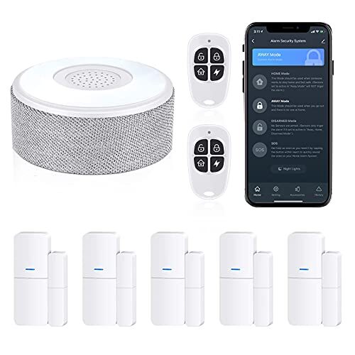 Tolviviov WiFi Door Alarm System, Wireless DIY Smart Home Security System, with Phone APP Alert, 8 Pieces-Kit (Alarm Siren, Door Window Sensor, Remote), Work with Alexa, for House, Apartment