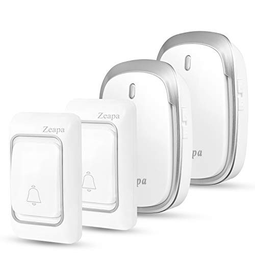 Zeapa Wireless Doorbell, Waterproof, 1300ft Range, 58 Chimes, 4 Volume, Quality Sound, 0-115dB, Bright LED Flash, 2 Receivers+2 Transmitters, Stable Against Bad Weather, Easy to Install