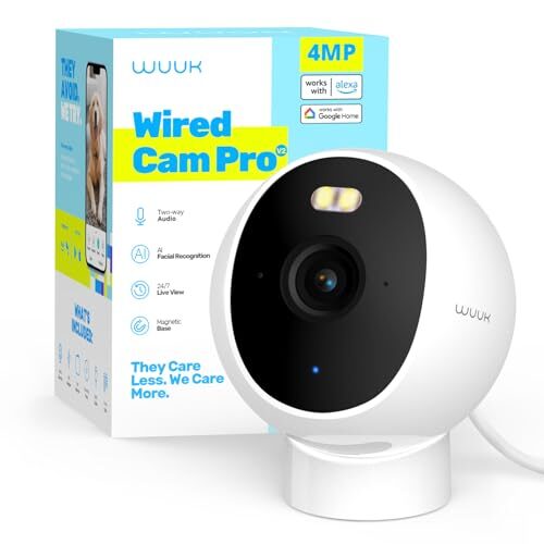 WUUK Security Camera Indoor/Outdoor, Facial Recognition Wi-Fi Camera, 2.5K/4MP Resolution Smart Camera, Color Night Vision & Spotlight, No Monthly Fee, Magnetic Mount, Works with Alexa & Google Home