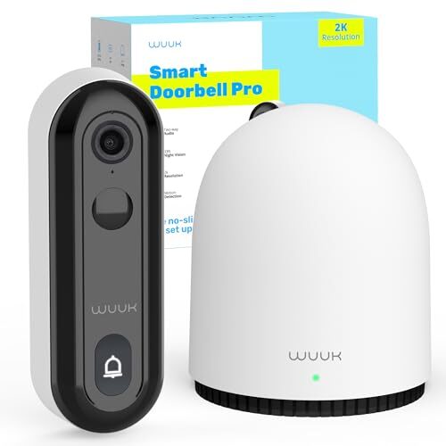 WUUK Wireless Doorbell Camera, 2K – Absolutely No Monthly Fee Video Doorbell w/Human & Motion Detection, 32GB Storage Homebase, Alexa & Google Compatible, Expandable Security Camera System