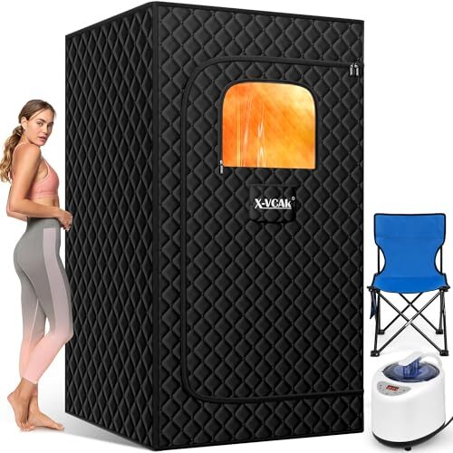 X-Vcak Portable Sauna Box, Steam Sauna Tent for Home with Steamer, Remote Control, Folding Chair, 9 Levels, 2.6’ x 2.6’ x 5.9’