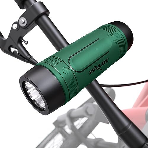 ZEALOT Wireless Bluetooth Speaker, Portable Outdoor Speaker, S1 Speaker Waterproof IPX5, Rechargeable Battery LED Flashlight 4000mAh for Cycling, Fishing, Camping, Hiking (Green)